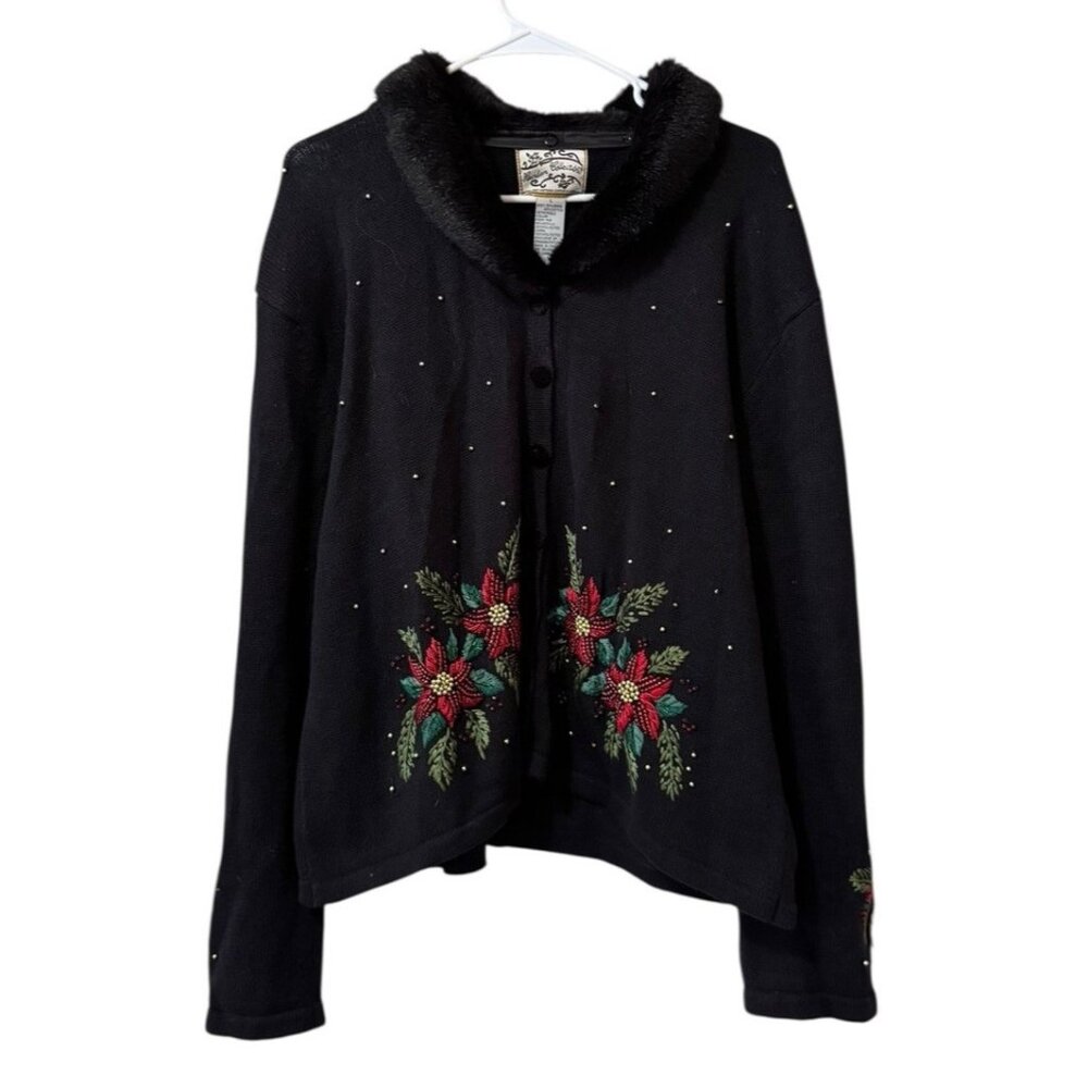 Heirloom Collectibles Women Size‎ Large Christmas Cardigan Sweater Embroidered